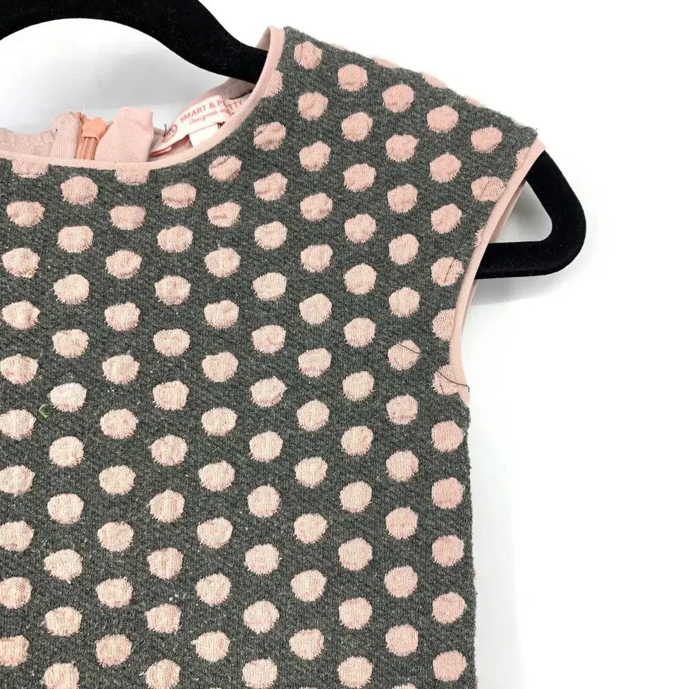 C&A Smart & Pretty Fit & Flare Dress Girls Size 104 US 4T Gray Pink Polka Dot
